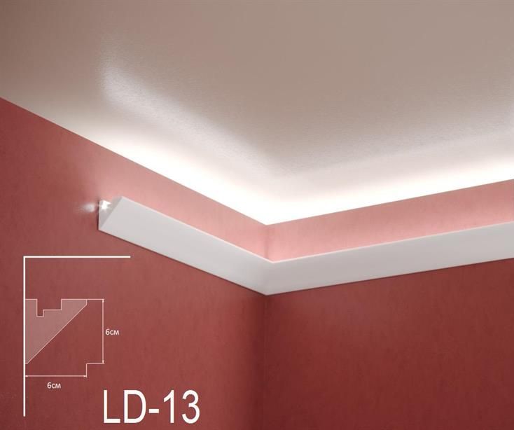LD-13. Декоративен XPS корниз за LED осветление, 60х60мм, 2м