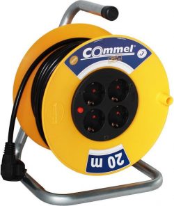 Макара жълта 20м IP20 H05VV-F 3G1.5mm2 термична защита 4 шуко Commel