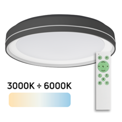 LED димираща плафониера, кръг, черна 45W, 3000-6000K, IP20